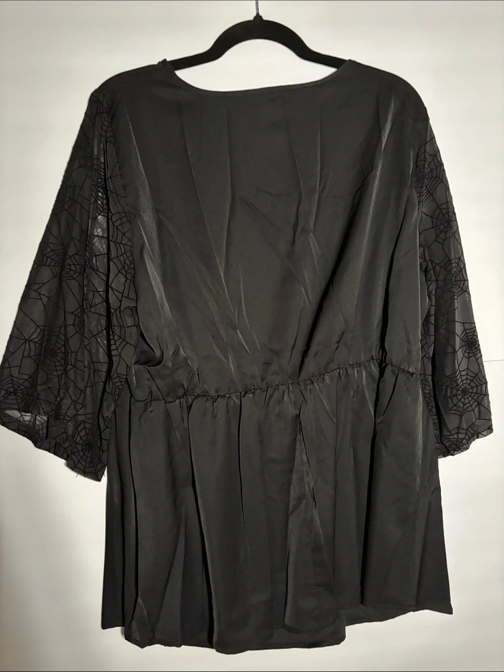 BloomChic Black Peplum Tunic with Lace Sleeves